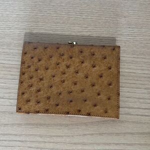 Genuine Ostrich Skin Leather Bifold Wallet With Coin Pocket Tan